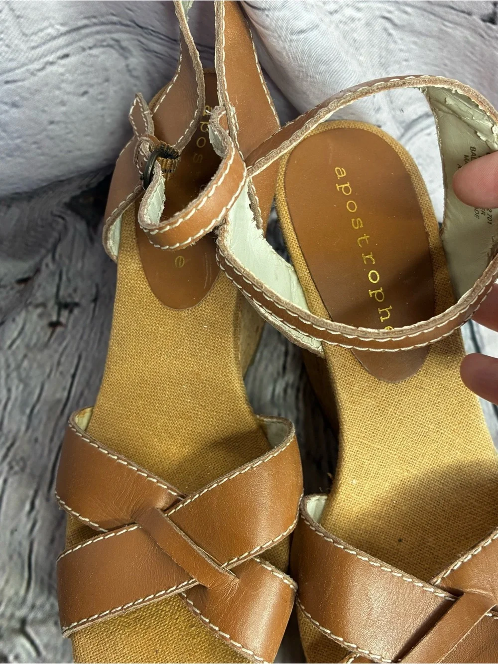 Apostrophe Tan Brown‎ Cork Wedge Sandals